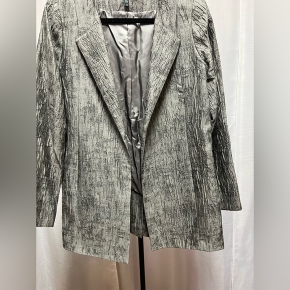 Eileen Fisher Rye Mirage Crinkle Jacquard Cotton Silk Long Jacket | size Small - Picture 3 of 8